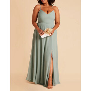 Women’s Large Birdy Grey Sage Green Devin Dress Slit Missing Sleeves Chiffon